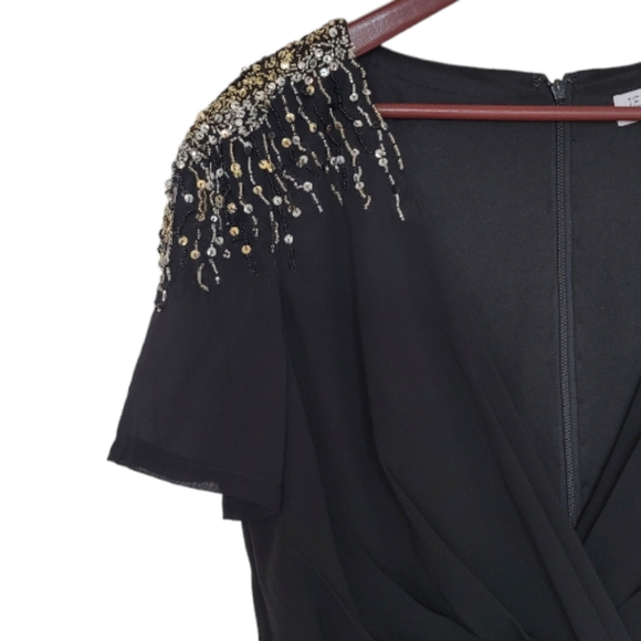 🆕️ Leena for Mac Duggal Ruched V-Neck Sequin Shoulder Gown - Picture 9 of 14